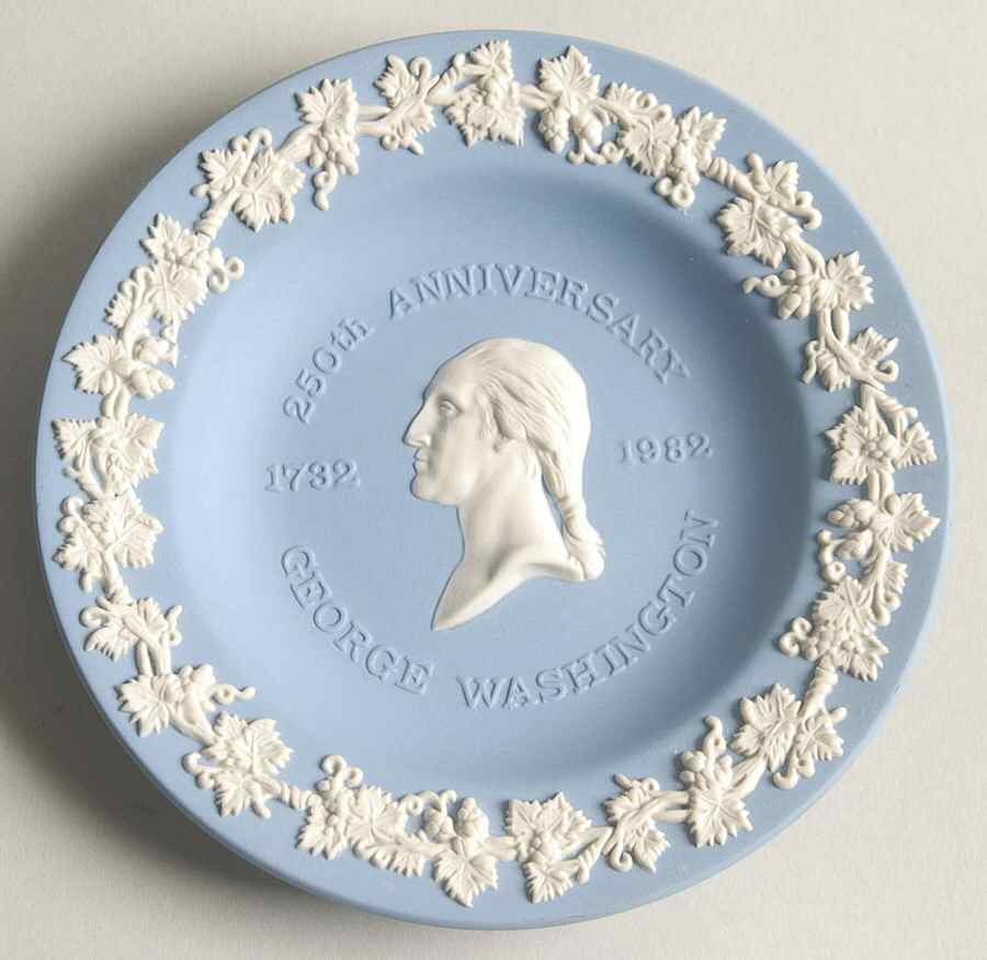 Cream Color on Lavender (Pale Blue) Jasperware Round Personality Tray by Wedgwood-1