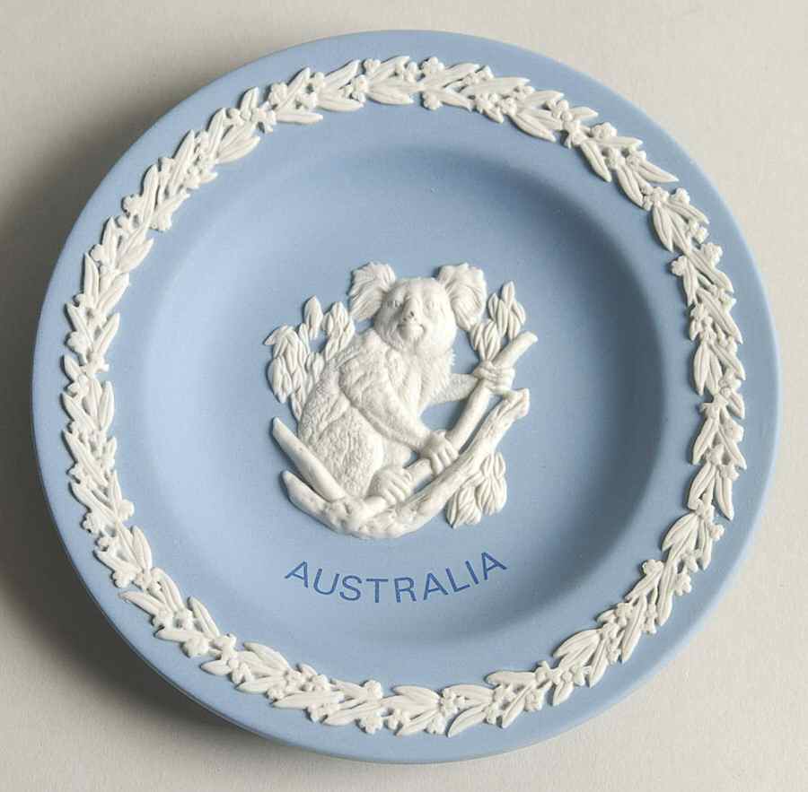 Cream Color on Lavender (Pale Blue) Jasperware Round Landmark Tray by Wedgwood-1