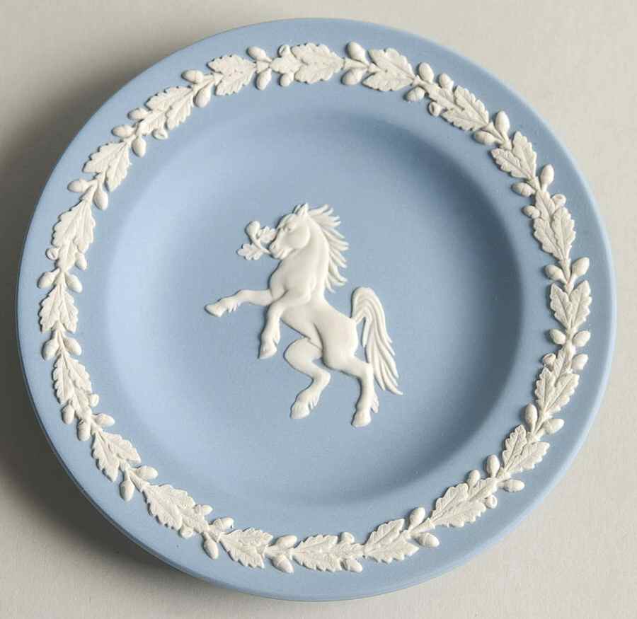 Cream Color on Lavender (Pale Blue) Jasperware 4" Round Tray by Wedgwood-1