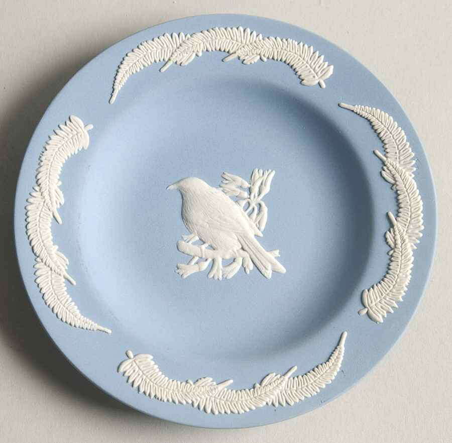 Cream Color on Lavender (Pale Blue) Jasperware Round Animal Tray by Wedgwood-1