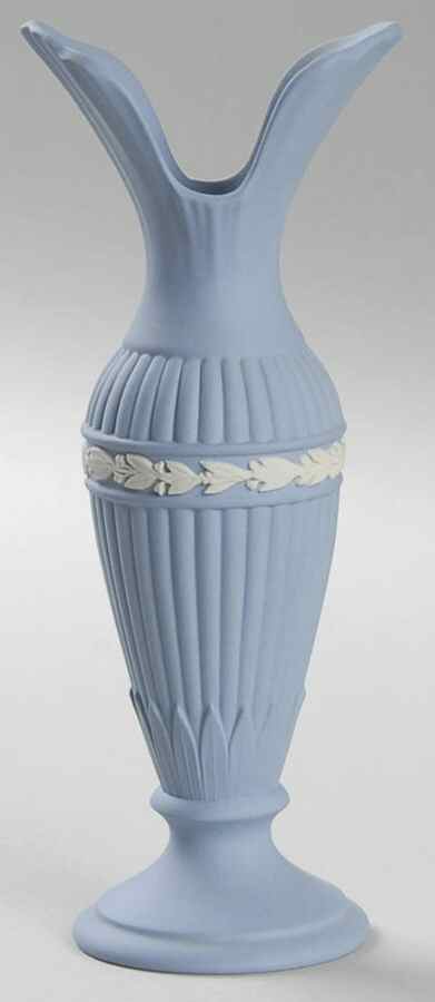 Cream Color on Lavender (Pale Blue) Jasperware Lotus Bud Vase by Wedgwood-1