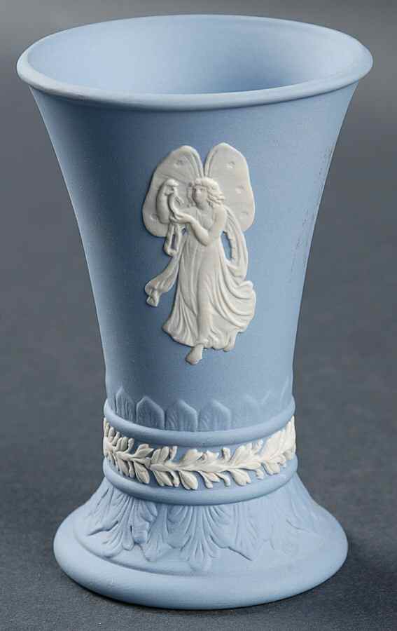 Cream Color on Lavender (Pale Blue) Jasperware 3" Bud Vase by Wedgwood-1