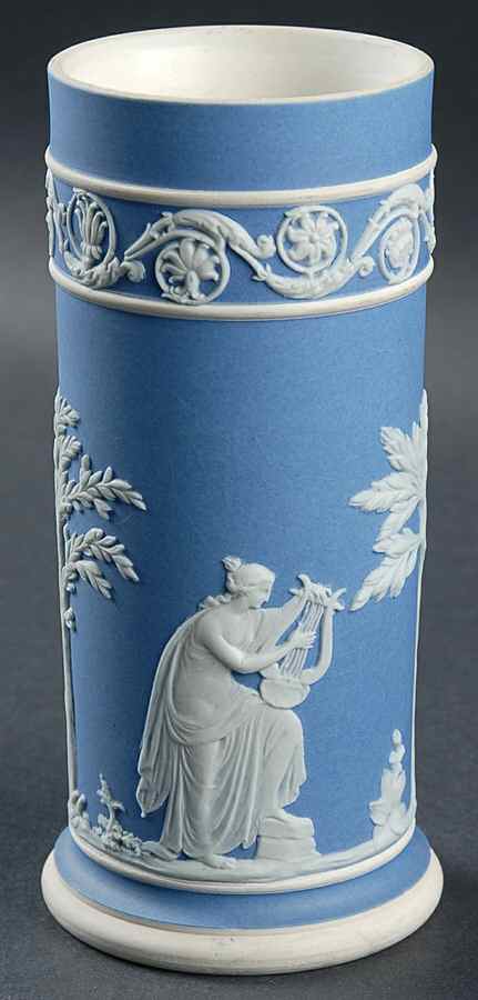 Cream Color on Lavender (Pale Blue) Jasperware 5" Spill Vase by Wedgwood-1