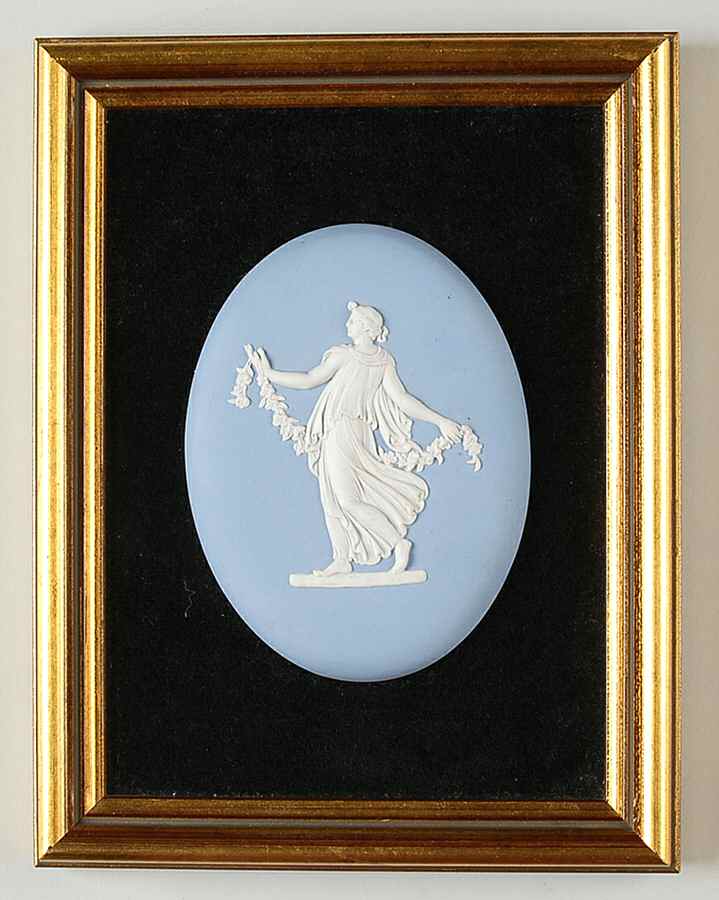 Cream Color on Lavender (Pale Blue) Jasperware Framed Plaque by Wedgwood-1