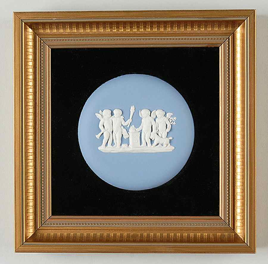 Cream Color on Lavender (Pale Blue) Jasperware Framed Plaque by Wedgwood-1