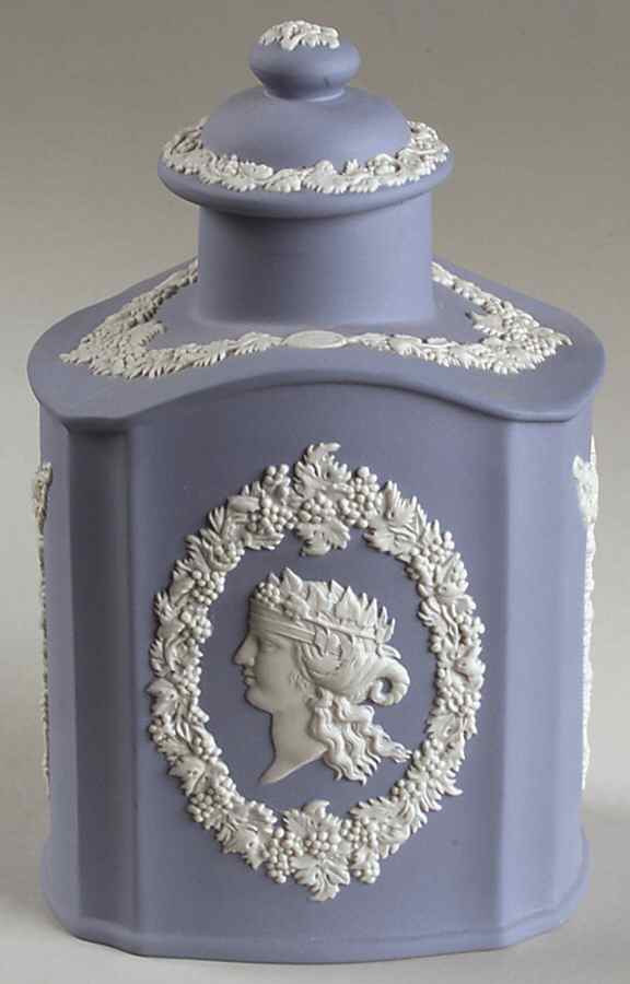 Cream Color on Lavender (Pale Blue) Jasperware Teapoy & Lid by Wedgwood-1