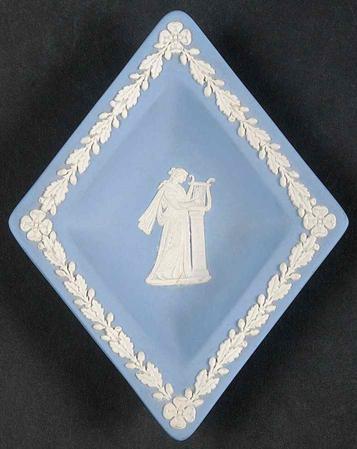 Cream Color on Lavender (Pale Blue) Jasperware Small Diamond Shape Ashtray by Wedgwood-1