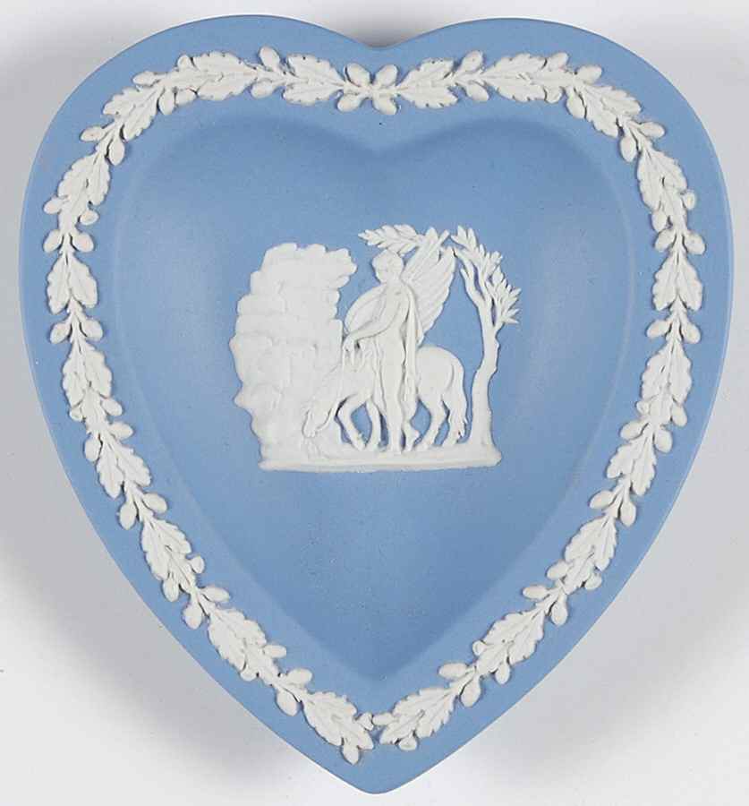 Cream Color on Lavender (Pale Blue) Jasperware Small Heart Shape Ashtray by Wedgwood-1