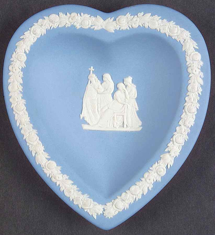 Cream Color on Lavender (Pale Blue) Jasperware Small Heart Shape Ashtray by Wedgwood-1