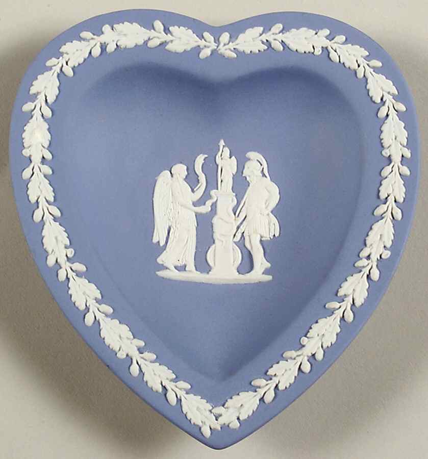 Cream Color on Lavender (Pale Blue) Jasperware Small Heart Shape Ashtray by Wedgwood-1