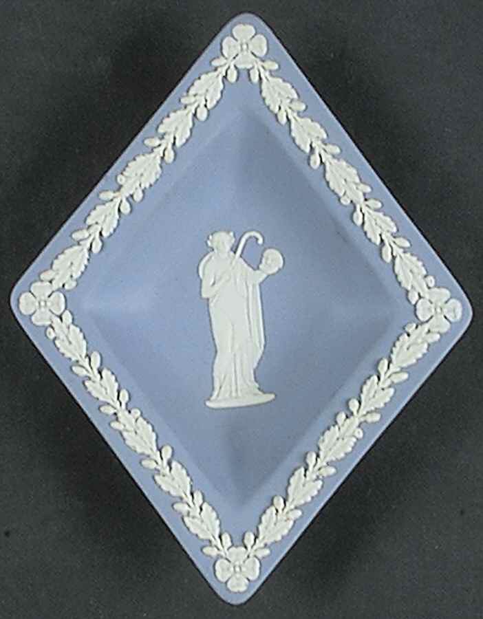 Cream Color on Lavender (Pale Blue) Jasperware Small Diamond Shape Ashtray by Wedgwood-1