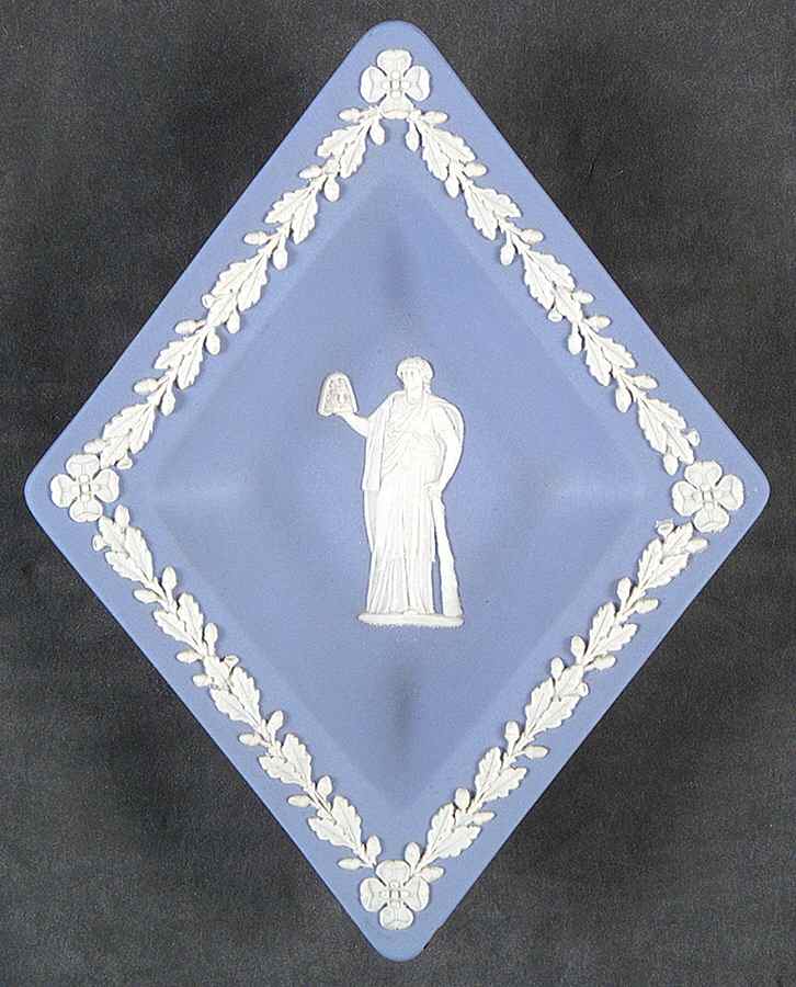 Cream Color on Lavender (Pale Blue) Jasperware Small Diamond Shape Ashtray by Wedgwood-1