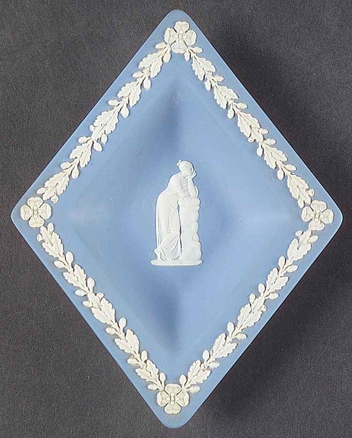 Cream Color on Lavender (Pale Blue) Jasperware Small Diamond Shape Ashtray by Wedgwood-1