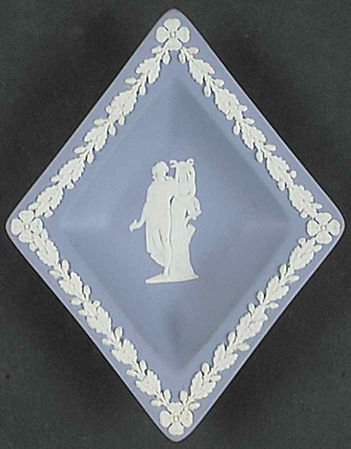 Cream Color on Lavender (Pale Blue) Jasperware Small Diamond Shape Ashtray by Wedgwood-1