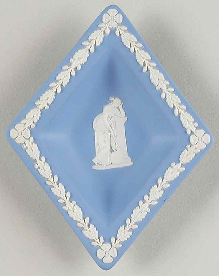 Cream Color on Lavender (Pale Blue) Jasperware Small Diamond Shape Ashtray by Wedgwood-1