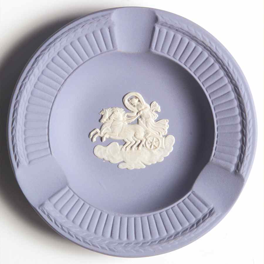 Cream Color on Lavender (Pale Blue) Jasperware Round Fluted 3-Slot Ashtray by Wedgwood-1