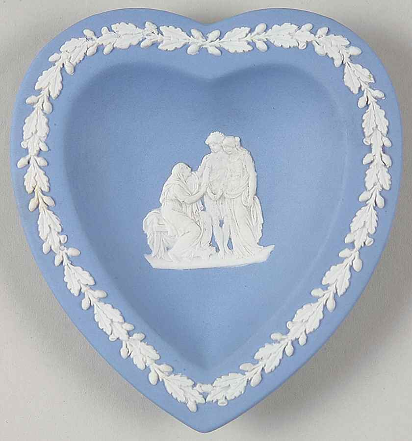Cream Color on Lavender (Pale Blue) Jasperware Small Heart Shape Ashtray by Wedgwood-1