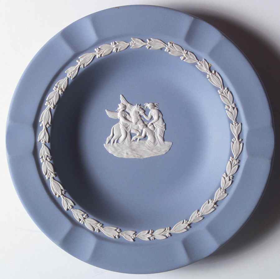 Cream Color on Lavender (Pale Blue) Jasperware Executive Ashtray by Wedgwood-1
