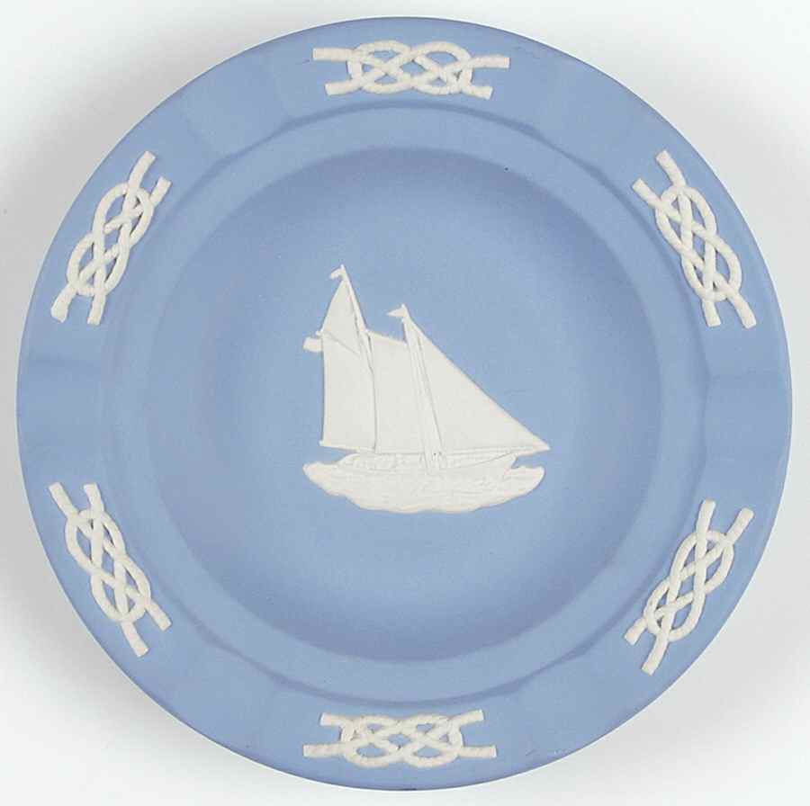 Cream Color on Lavender (Pale Blue) Jasperware Executive Ashtray by Wedgwood-1