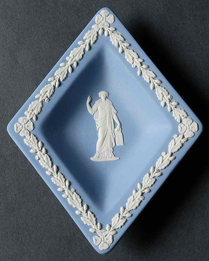 Cream Color on Lavender (Pale Blue) Jasperware Small Diamond Shape Ashtray by Wedgwood-1