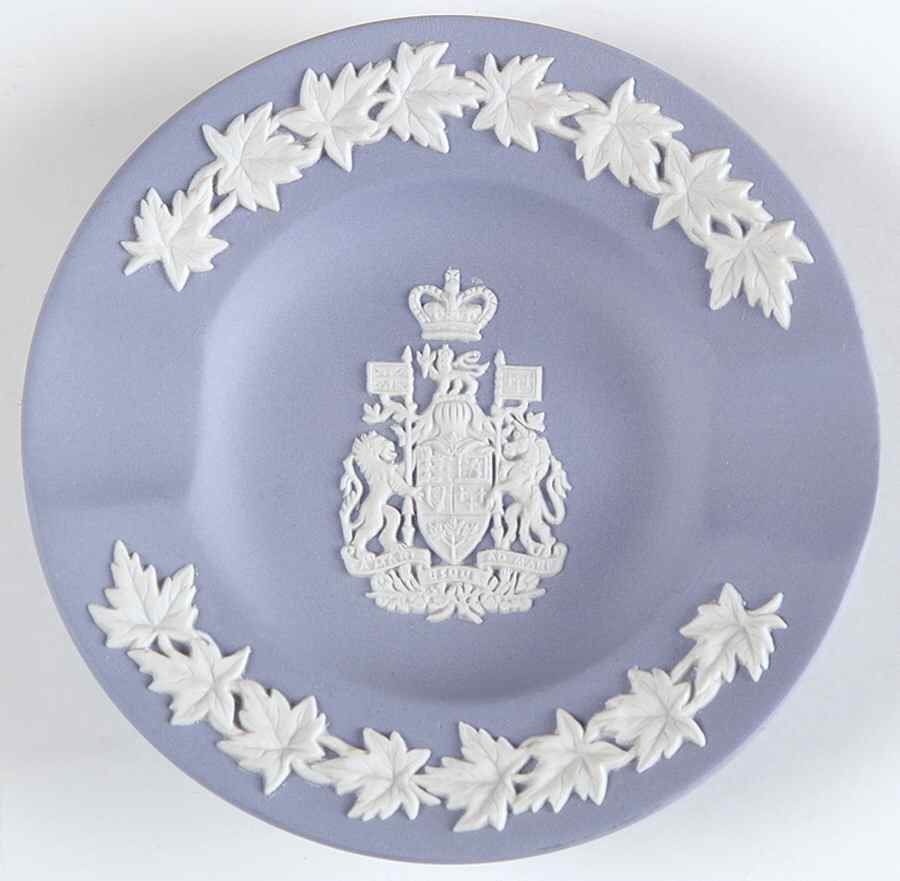 Cream Color on Lavender (Pale Blue) Jasperware 2 Slot Round Ashtray by Wedgwood-1