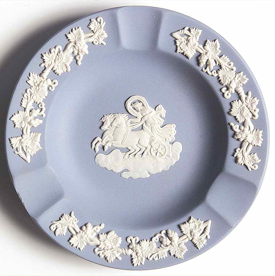 Cream Color on Lavender (Pale Blue) Jasperware 3 Slot Round Ashtray by Wedgwood-1