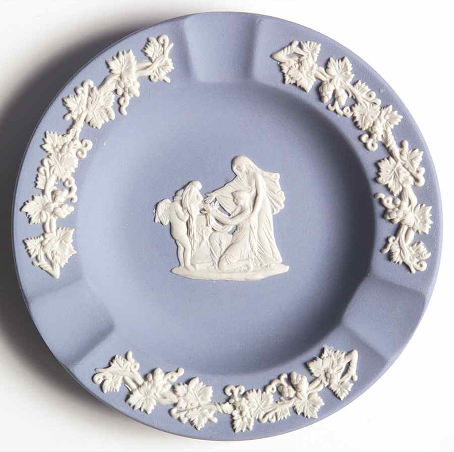 Cream Color on Lavender (Pale Blue) Jasperware 3 Slot Round Ashtray by Wedgwood-1