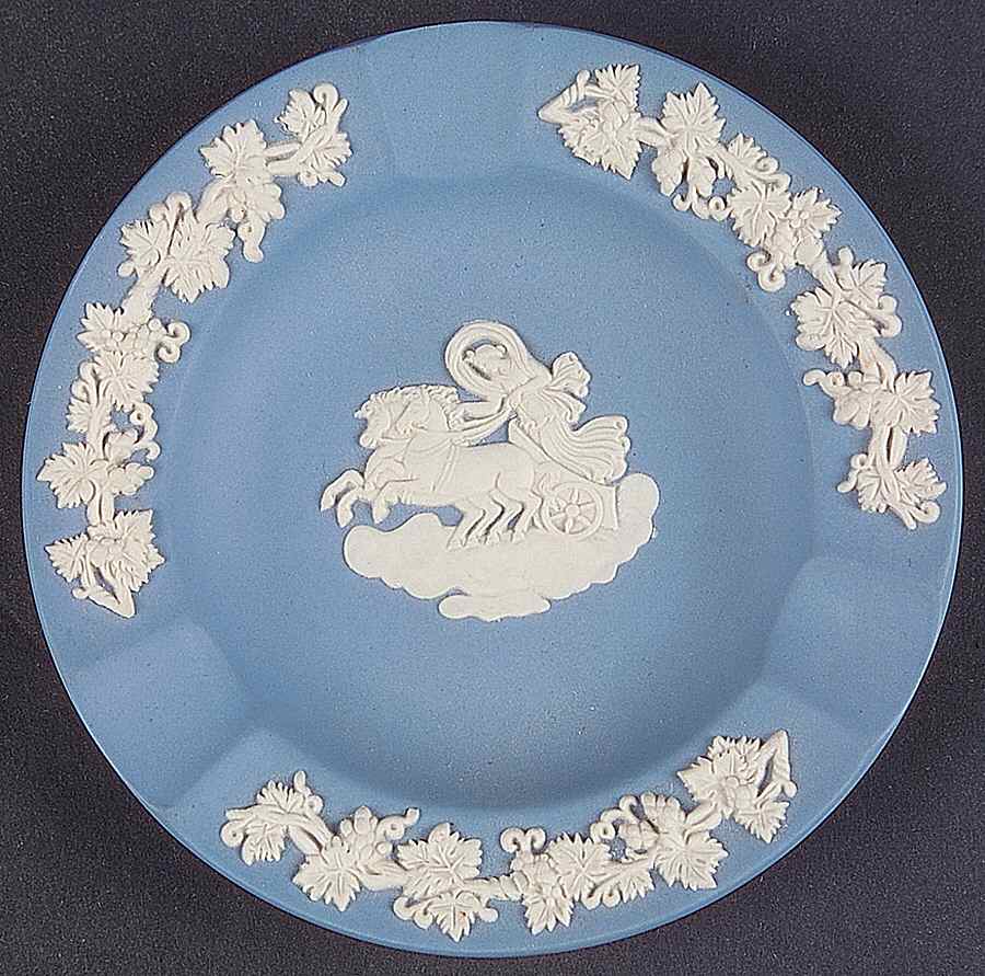 Cream Color on Lavender (Pale Blue) Jasperware 3 Slot Round Ashtray by Wedgwood-1
