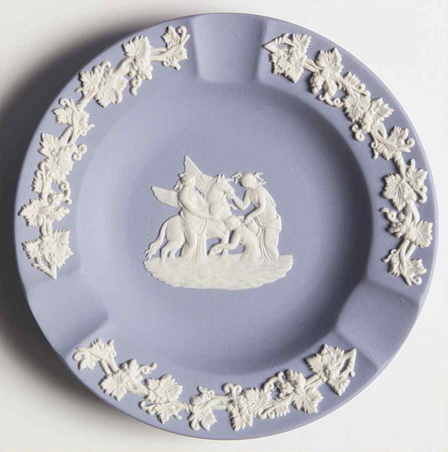 Cream Color on Lavender (Pale Blue) Jasperware 3 Slot Round Ashtray by Wedgwood-1