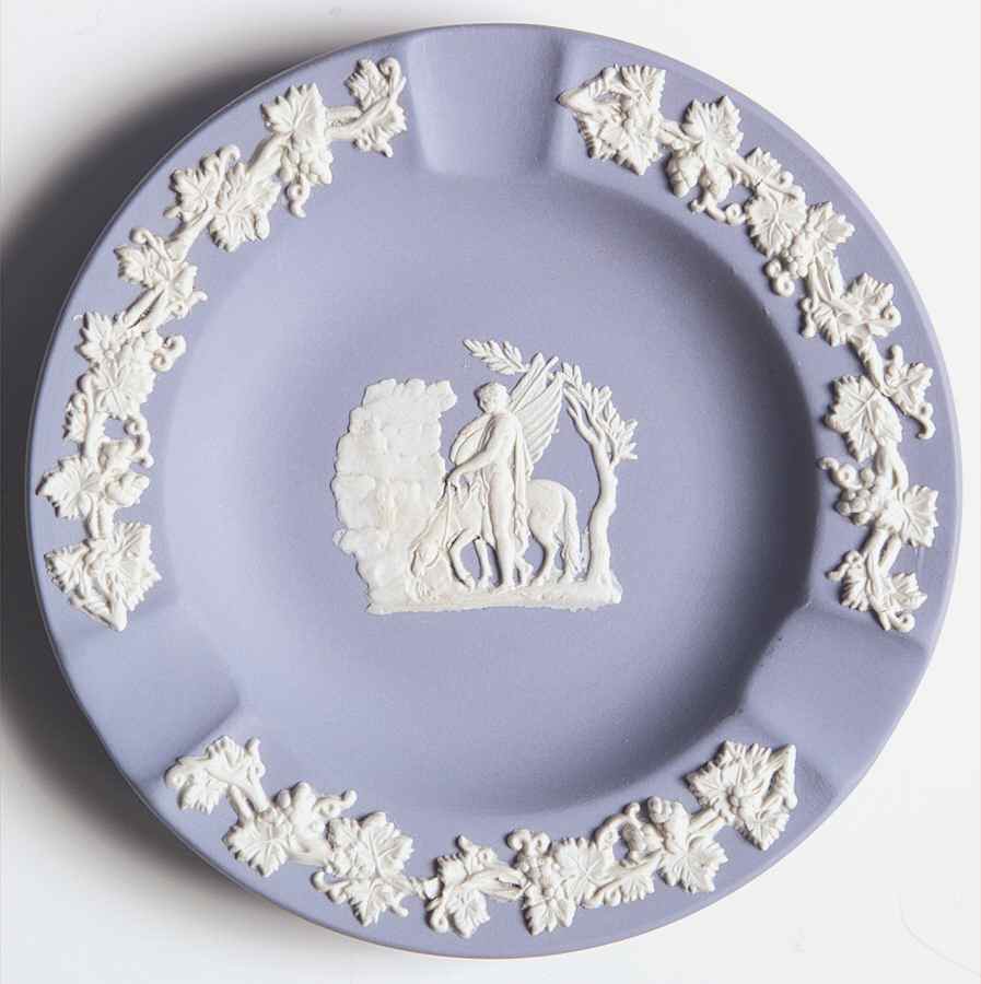 Cream Color on Lavender (Pale Blue) Jasperware 3 Slot Round Ashtray by Wedgwood-1