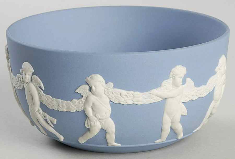 Cream Color on Lavender (Pale Blue) Jasperware Bute Bowl by Wedgwood-1