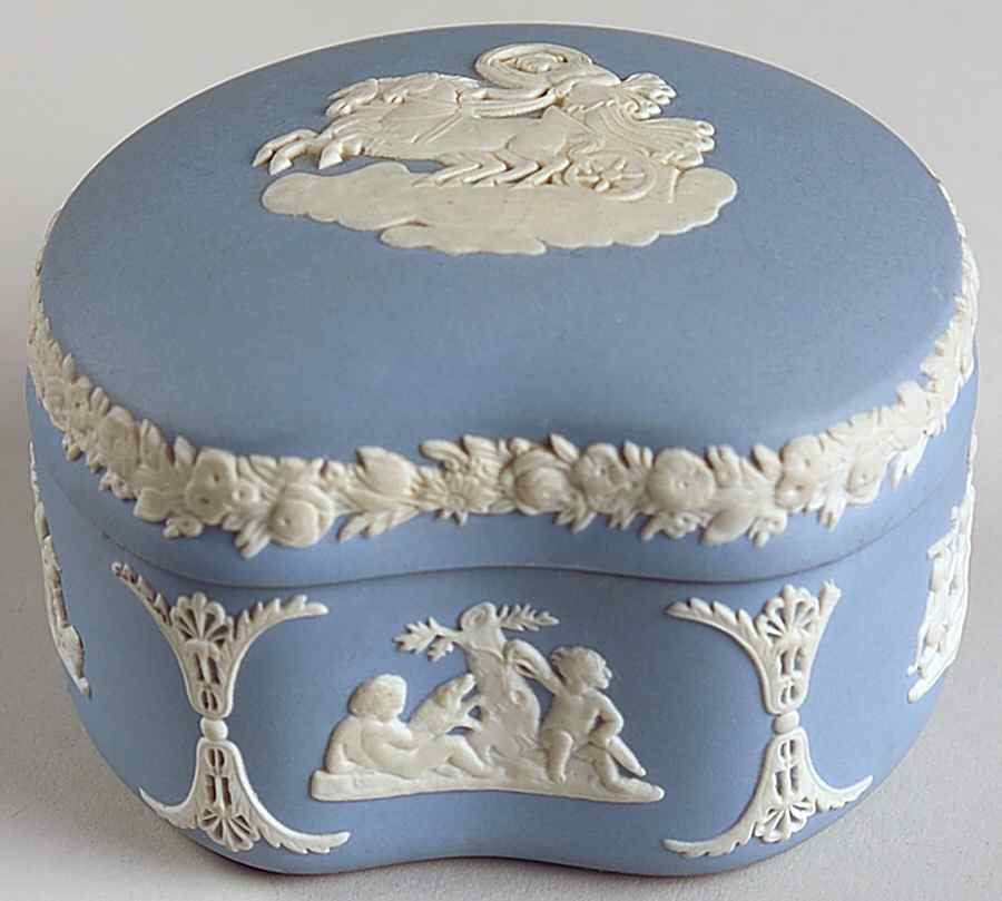 Cream Color on Lavender (Pale Blue) Jasperware Bean Box & Lid by Wedgwood-1
