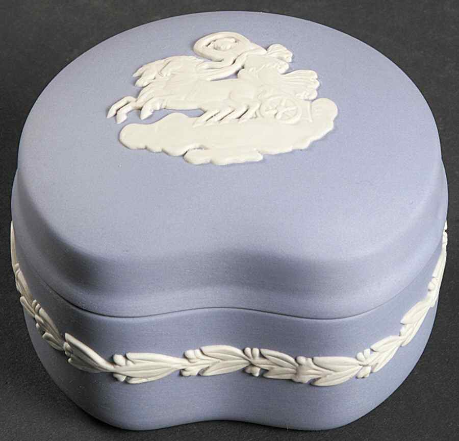 Cream Color on Lavender (Pale Blue) Jasperware Bean Box & Lid by Wedgwood-1