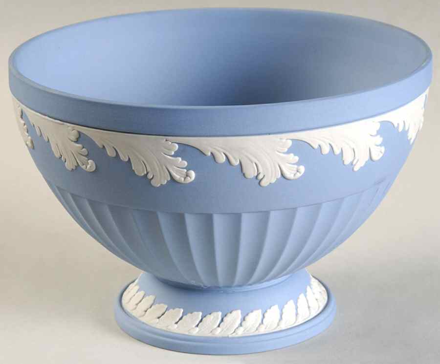 Cream Color on Lavender (Pale Blue) Jasperware 6" Footed Bowl by Wedgwood-1