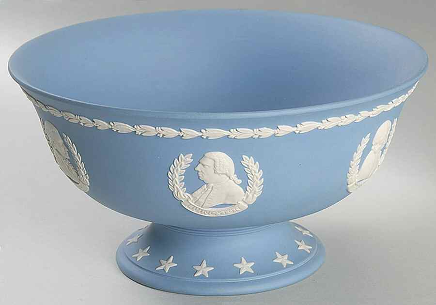 Cream Color on Lavender (Pale Blue) Jasperware 9" Footed Bowl by Wedgwood-1