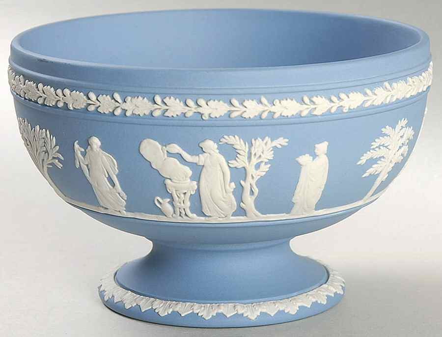 Cream Color on Lavender (Pale Blue) Jasperware 5" Footed Imperial Bowl by Wedgwood-1