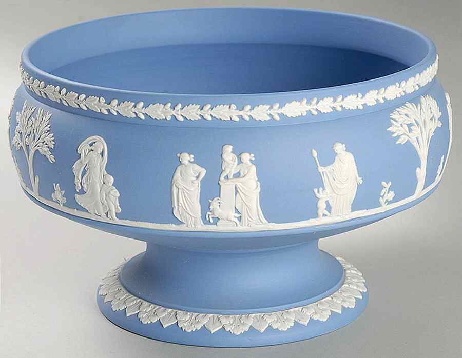 Cream Color on Lavender (Pale Blue) Jasperware 6" Round Footed Imperial Bowl by Wedgwood-1