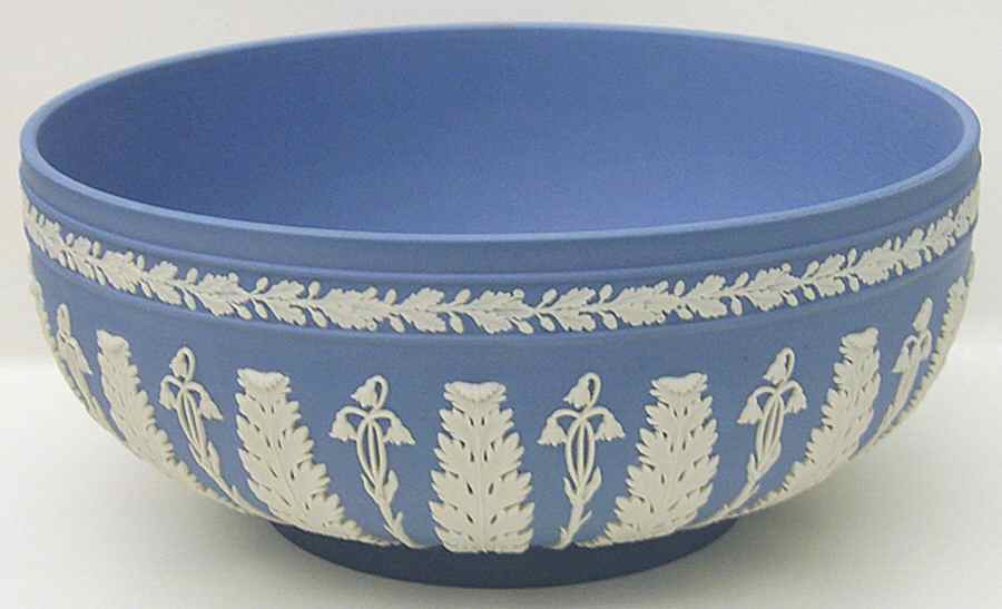 Cream Color on Lavender (Pale Blue) Jasperware Acanthus Bowl by Wedgwood-1