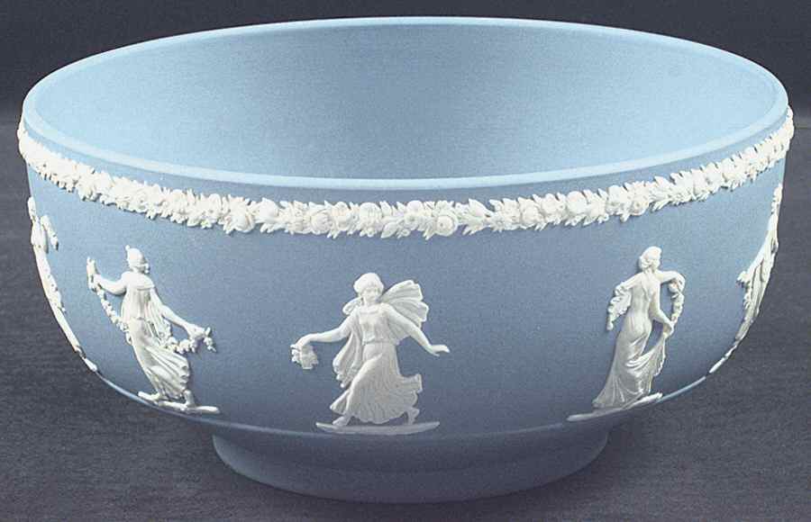 Cream Color on Lavender (Pale Blue) Jasperware Dancing Hours Bowl by Wedgwood-1