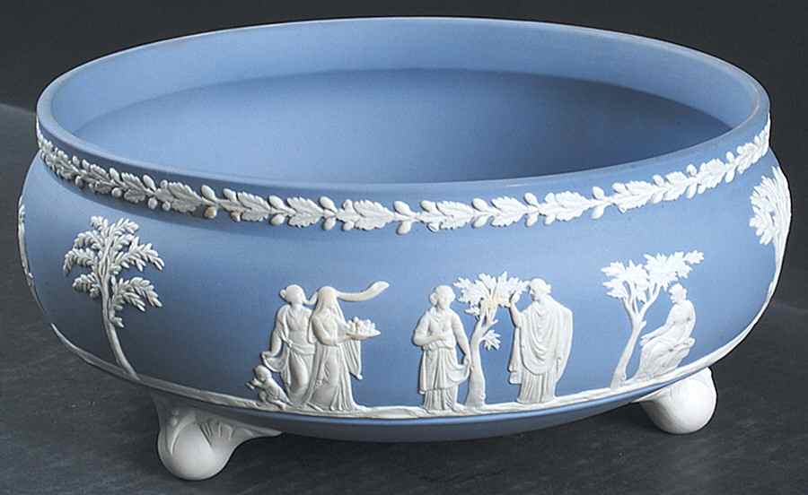 Cream Color on Lavender (Pale Blue) Jasperware Footed Fern Bowl by Wedgwood-1