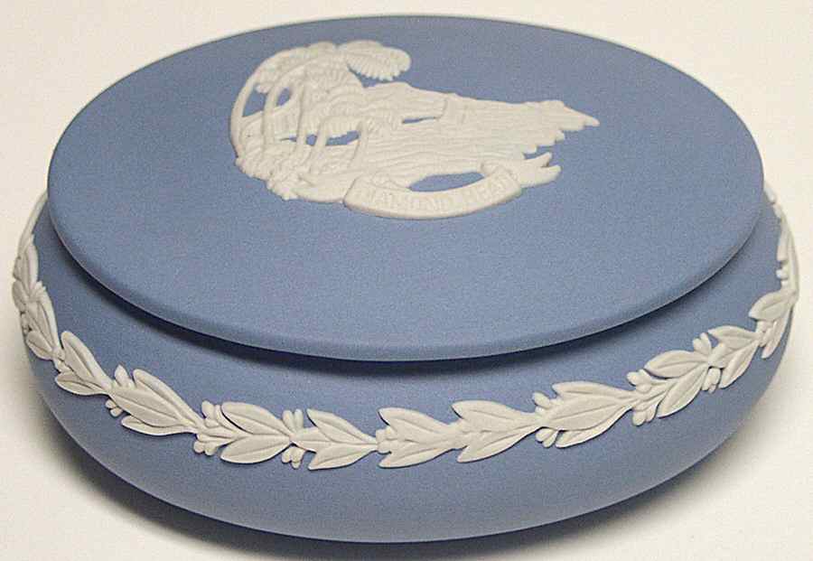 Cream Color on Lavender (Pale Blue) Jasperware Oval Apollo Box & Lid by Wedgwood-1