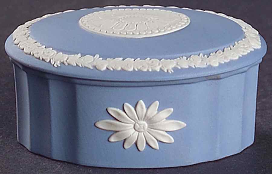Cream Color on Lavender (Pale Blue) Jasperware Camilla Box with Lid by Wedgwood-1