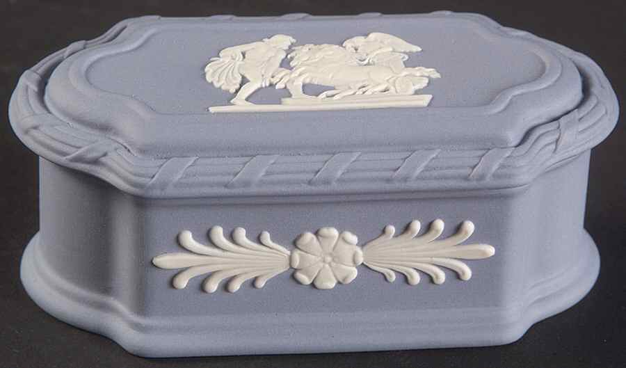 Cream Color on Lavender (Pale Blue) Jasperware Pomona Shape Box by Wedgwood-1