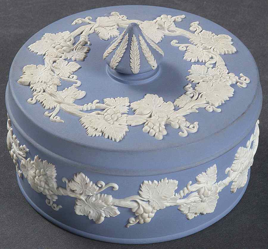 Cream Color on Lavender (Pale Blue) Jasperware Large Spiked Knob Box by Wedgwood-1