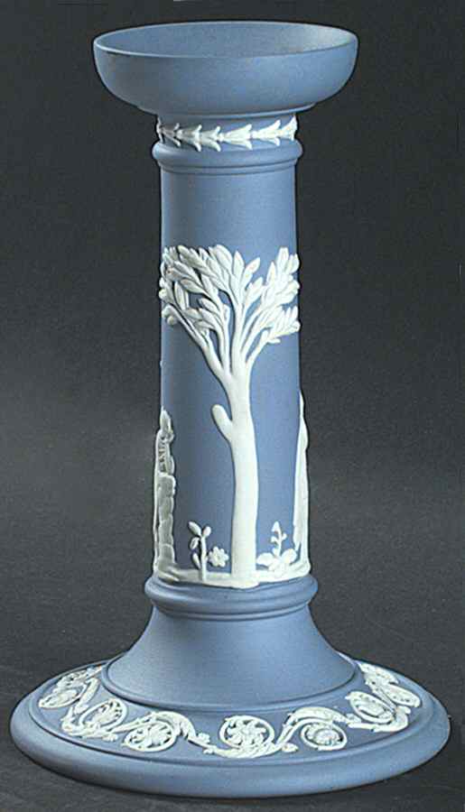 Cream Color on Lavender (Pale Blue) Jasperware Celtic Pillar Candleholder by Wedgwood-1