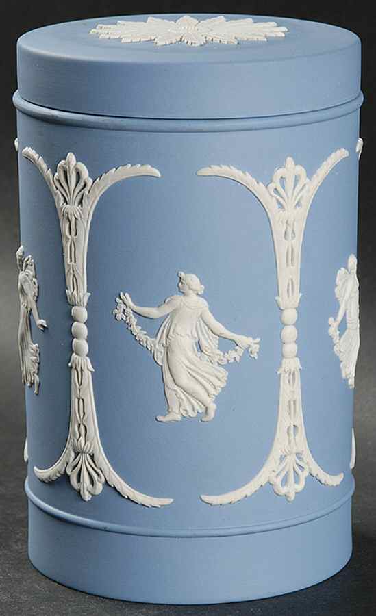 Cream Color on Lavender (Pale Blue) Jasperware Candy Jar & Lid by Wedgwood-1