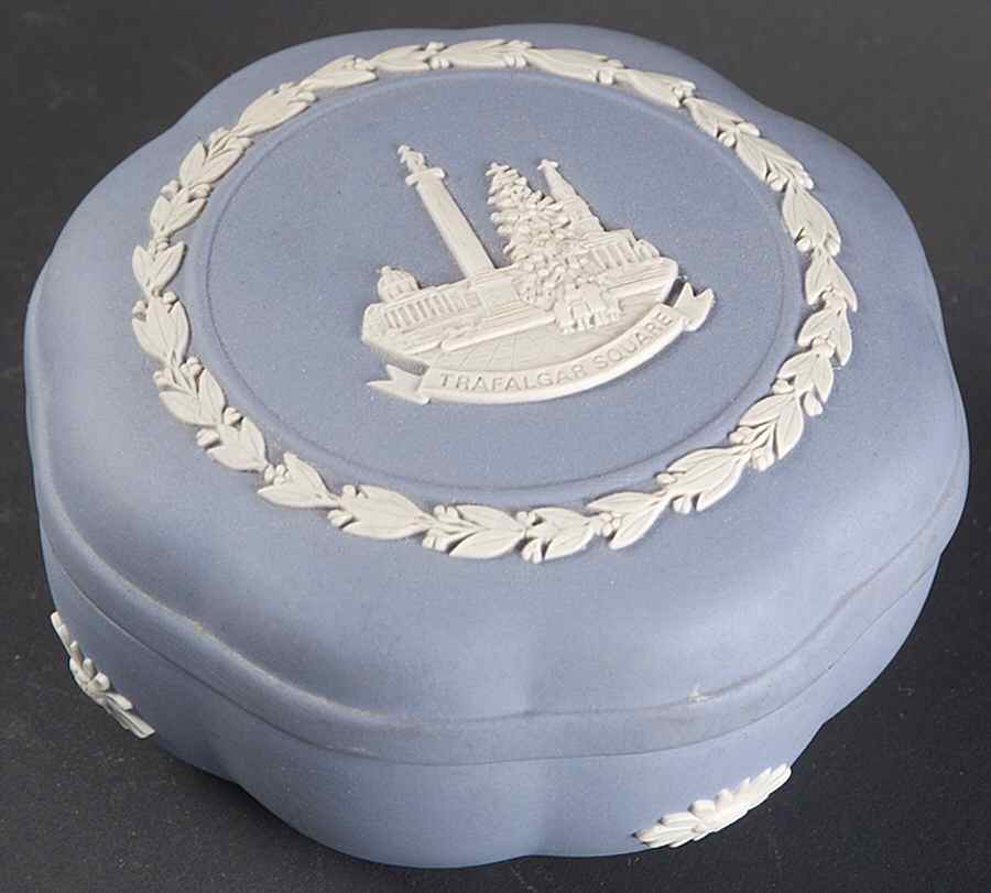 Cream Color on Lavender (Pale Blue) Jasperware Small Scallop Landmarks Candy Box by Wedgwood-1