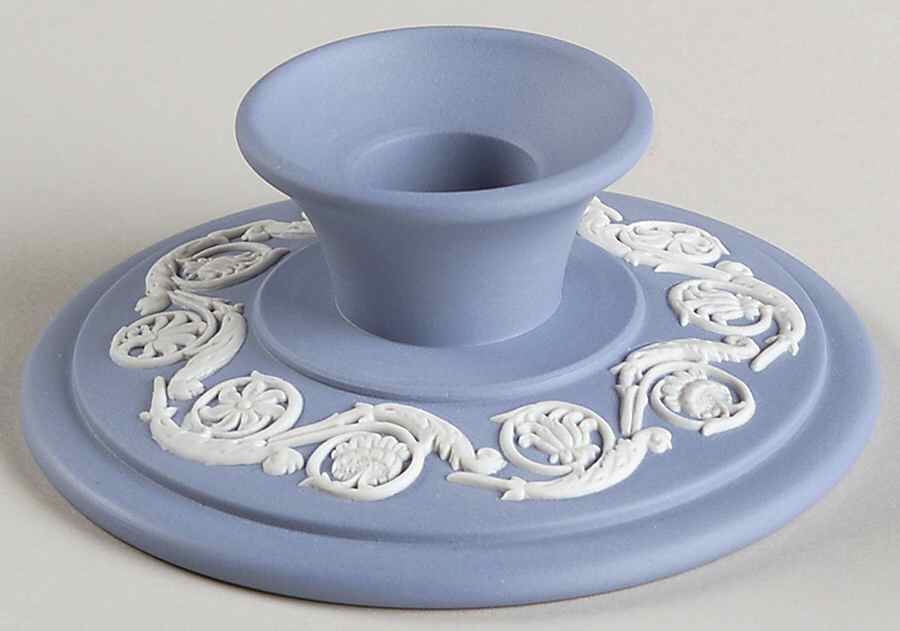 Cream Color on Lavender (Pale Blue) Jasperware Single Banquet Candlestick by Wedgwood-1