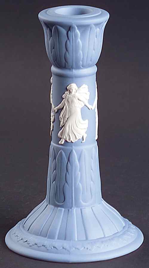 Cream Color on Lavender (Pale Blue) Jasperware 6" Candlestick by Wedgwood-1