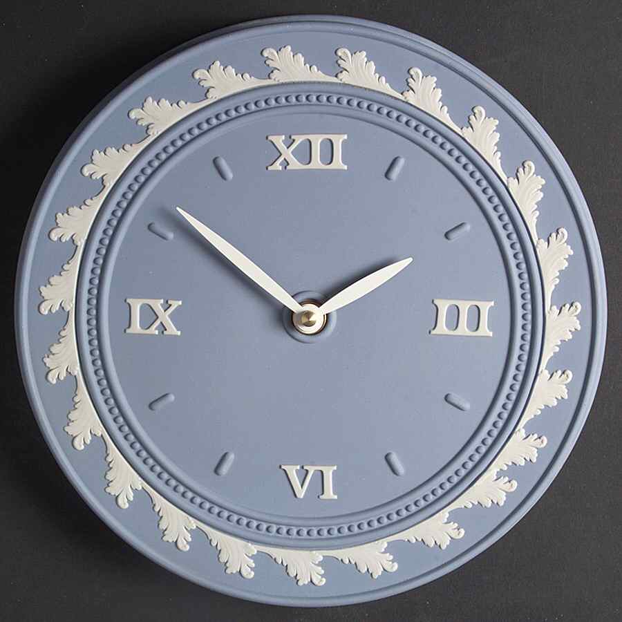 Cream Color on Lavender (Pale Blue) Jasperware Hanging Wall Clock by Wedgwood-1